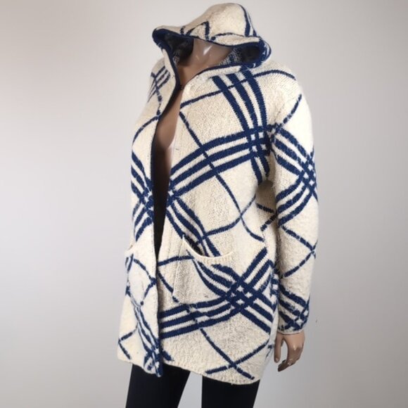 Orange Fashion Village Fuzzy Faux Fur Cardigan Sweater Hooded Plaid Knit Cape - Picture 4 of 13